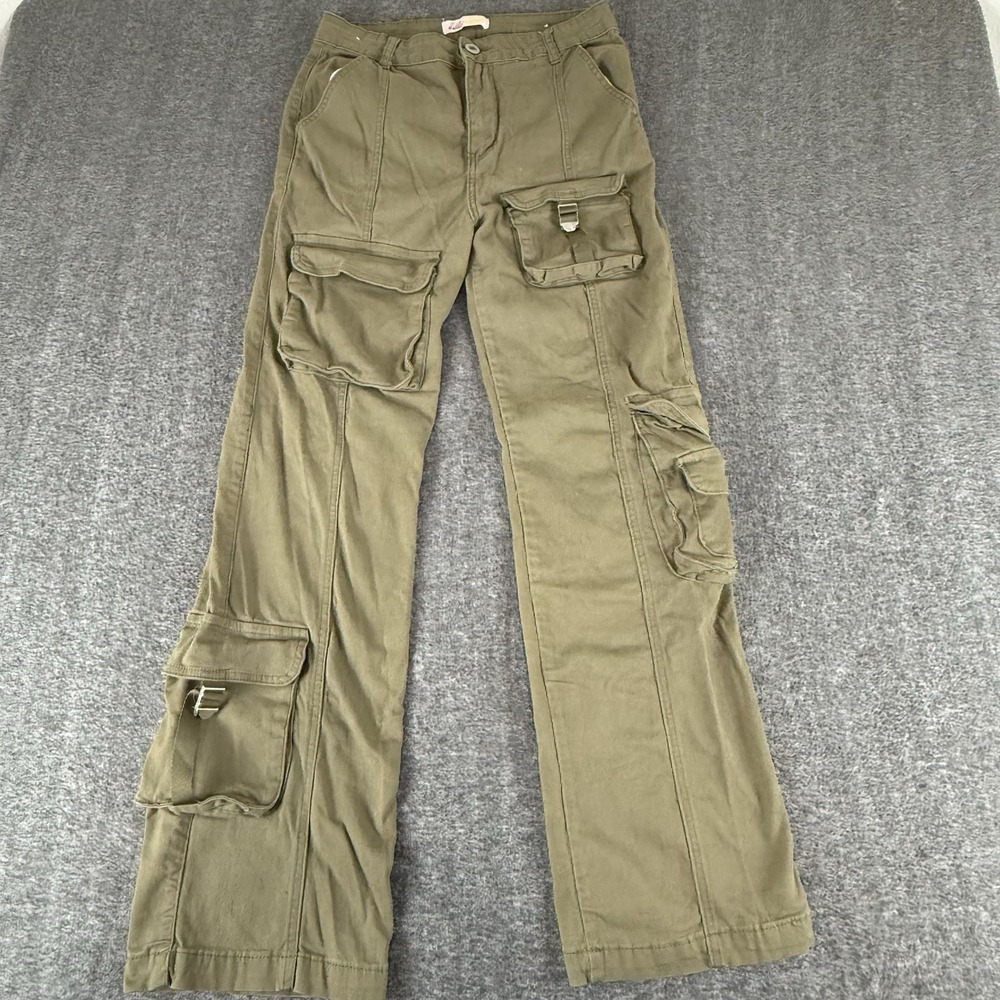 Women's Olive Cargo Pants Size 11 Lilac Sunset Y2K Utility Wide Leg 28W x 30L
